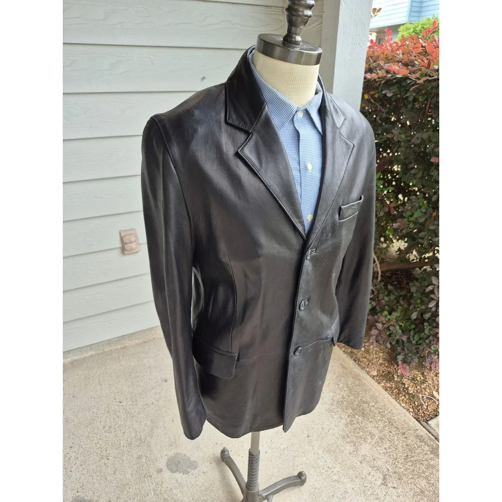 Ralph Lauren Blue Label Mens Black Lamb Leather Blazer Sport Coat Jacket Sz 38 R